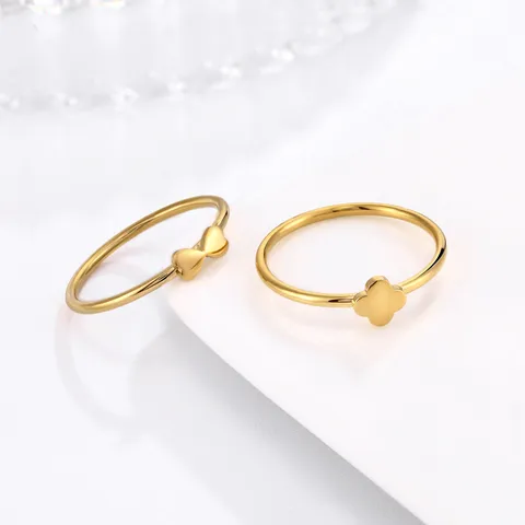 Bague Trèfle Papillon en Acier Titane pour Femmes Plaqué Or 14K Bijoux de Mode Simples Accessoires de Fête Élégants