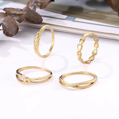 Bague Minimaliste en Acier Titane Ligne Géométrique Torsadée Nœud Style Vintage Cool Électroplaqué Or Cœur Pour Femmes