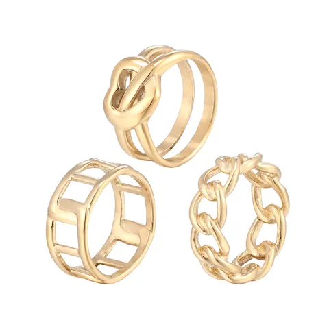 Bague Géométrique Minimaliste en Acier Titane Plaqué Or 14K Pour Femmes Chaîne Ajourée Bague Anneau Cœur Chic Bague Ajustable Cadeau
