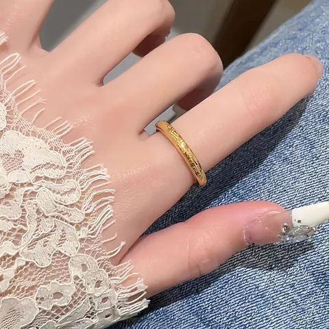 Bague Anneau Simple En Acier Titane Style Néo-Chinois Pour Femmes Électroplaqué Or Argent Géométrique Rond Bénédiction Lisse Mode Bijoux Cadeau