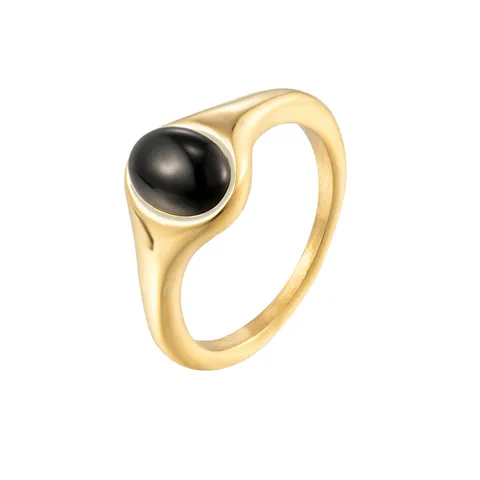 Bague Anneau Simple en Acier Titane Vintage Ovale Rond Coquille Noire Géométrique Électroplaqué pour Femmes Design Niche Bijoux Mode