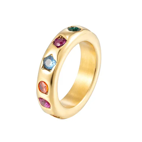 Bague Ouverte en Acier Inoxydable Vintage Électroplaqué Plaqué Or Strass Multicolore Lignes Géométriques Bijoux Bracelet Jonc pour Femme Cadeau