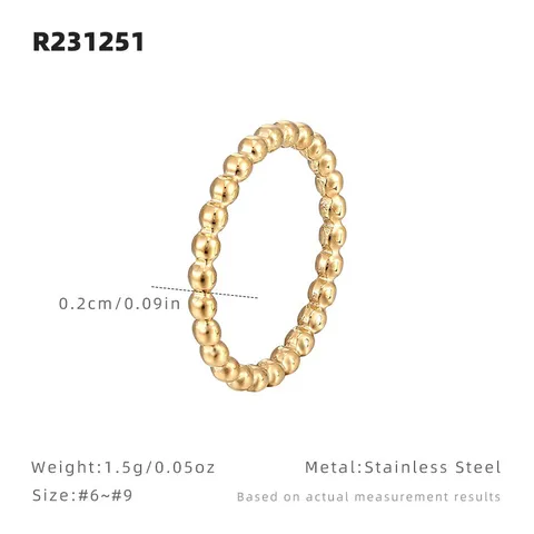 Bague Anneau Simple en Acier Inoxydable avec Perles Minimaliste pour Femme Électroplaqué sous Vide Poli Empilable Bijoux de Mode
