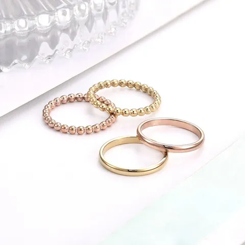 Bague Lisse et Bague de Perles en Acier Titane Minimaliste Bague de Doigt Géométrique Quotidienne Bijoux de Mode pour Femmes