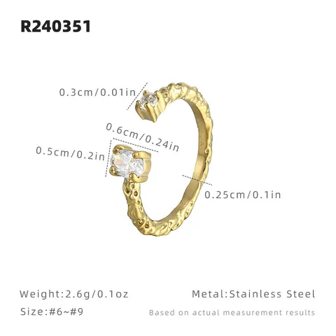 Bague Ouverte Irrégulière en Acier Inoxydable Minimaliste pour Femme Bague Réglable en Strass Géométrique Mode Bijoux Quotidiens Élégants Chic