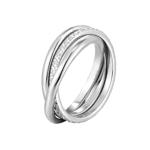 Bague Triple Entrelacée en Acier Titane Chic Pour Femmes Bague Bande Pavée de Strass Géométrique Électroplaquée Bijoux Quotidiens Exquis Rétro