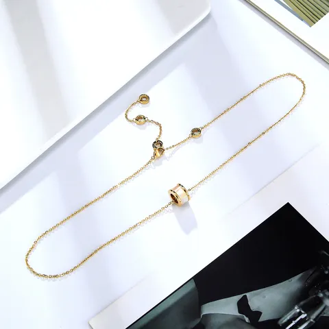 Roestvrij Staal Moederschelp Cilindrisch Draaibare Hanger Halsketting Mode Lichte Luxe Sieraden Cadeau Voor Vrouwen