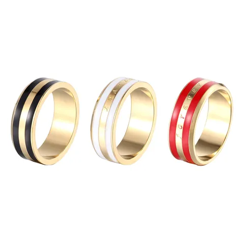 Bague Minimaliste en Acier Titane Pour Femmes Géométrique Émail Lettre Gravée Bijou de Doigt Mode