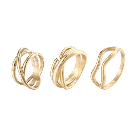 Bague Géométrique en Acier Titane Minimaliste pour Femmes Plaquée Or Ligne Torsadée Irrégulière Bague de Doigt Bijoux de Mode