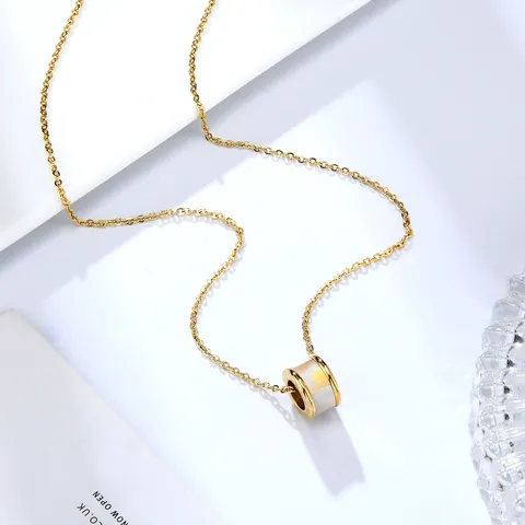 Roestvrij Staal Moederschelp Cilindrisch Draaibare Hanger Halsketting Mode Lichte Luxe Sieraden Cadeau Voor Vrouwen