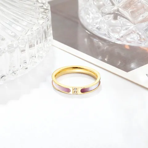 Bague Minimaliste en Acier Titane Coquillage Strass Pour Femmes Bague de Doigt Géométrique de Luxe Léger Cadeau de Bijoux de Mode
