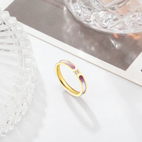 Bague Minimaliste en Acier Titane Coquillage Strass Pour Femmes Bague de Doigt Géométrique de Luxe Léger Cadeau de Bijoux de Mode
