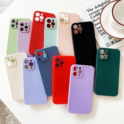 Funda de Teléfono de Silicona de Color Sólido Protección de Lente de Cámara Borde Recto Carcasa Trasera Compatible Con iPhone