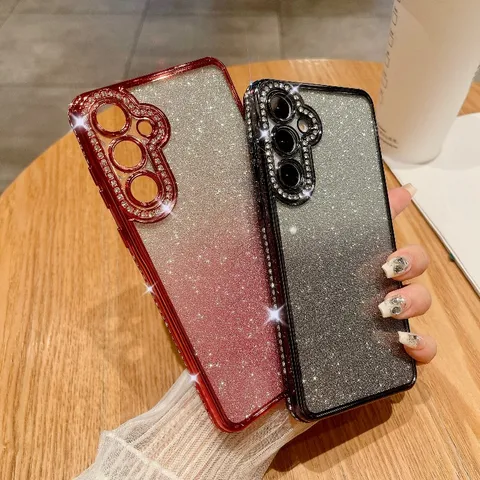 Lussuosa Custodia per Telefono in Silicone con Supporto Magnetico per Samsung Galaxy Glitter Sfumato Strass