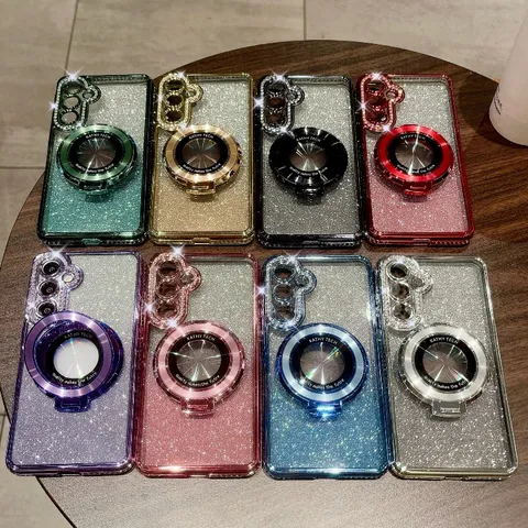 Lussuosa Custodia per Telefono in Silicone con Supporto Magnetico per Samsung Galaxy Glitter Sfumato Strass