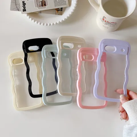 Wave Pattern Phone Case For Google Pixel Clear TPU PC Shockproof Protective Case Three-Dimensional Wave Border Phone Shell