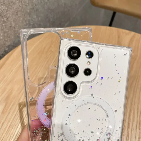 Starry Glitter Gradient Silicone Phone Case With Magnetic Ring Shockproof Protective Cover For Apple iPhone Samsung Galaxy