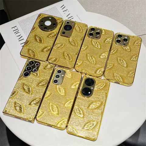 Electroplated Gold Leaf Phone Case For Samsung S24 Ultra S23 S22 S25 S26 3D Texture Soft TPU Shockproof Full Cover Protector