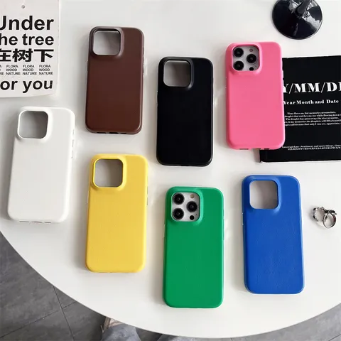 Luxury Solid Color Faux Leather Texture Injection Molding Silicone Back Cover Phone Case For iPhone Series