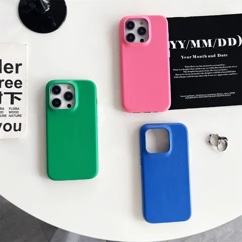 Luxury Solid Color Faux Leather Texture Injection Molding Silicone Back Cover Phone Case For iPhone Series