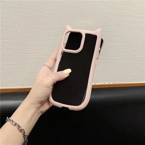 Schattig 3D Kattenoren Siliconen Smartphonehoesje Schokbestendige Beschermhoes Voor Phone 15 16 17 Pro Max Effen Kleur Ontwerp