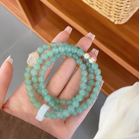 New Chinese Style Natural Agate Quartzite Jade Multi Layer Bracelet For Women Safety Buckle Rhinestone Flower Gourd Charm Beads Bracelet Jewelry Gift