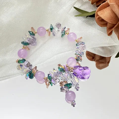 Handmade Artificial Crystal Bracelet With Fox Bear Butterfly Pendant Rhinestone Fairy Style Ancient Hand Jewelry For Women Girl
