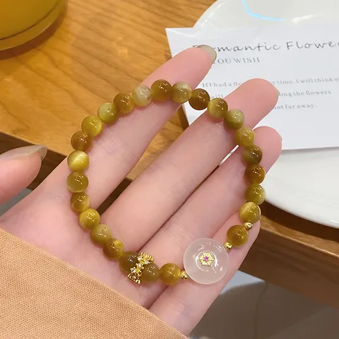 New Chinese Style Citrine Gold Tiger Eye Stone Bracelet For Women Luxury Sycee Gourd Pendant Lucky Charm Beaded Bracelet Handmade Jewelry Gift