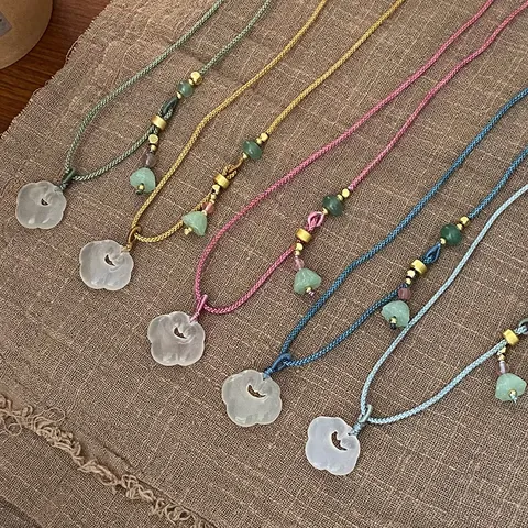 New Chinese Style Vintage Agate Ruyi Lock Pendant Necklace Handmade Braided Fabric Cord Choker For Women Elegant Daily Jewelry Gift