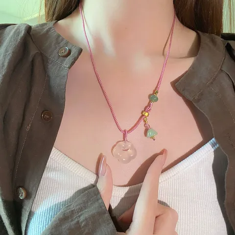 New Chinese Style Vintage Agate Ruyi Lock Pendant Necklace Handmade Braided Fabric Cord Choker For Women Elegant Daily Jewelry Gift
