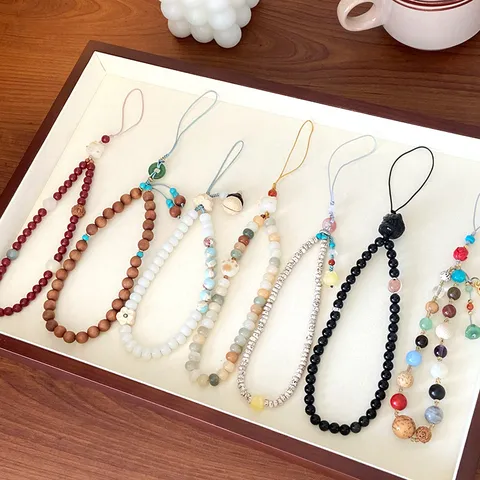 Chinese Style Beaded Phone Charm Retro Lucky Cat Keychain Awakening Lion Bag Hanging Ornament Vintage Hand Strap Pendant