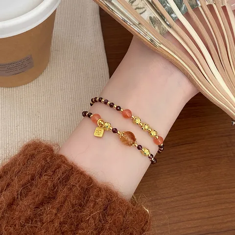 Neo-Chinese Style Sweet Adjustable Natural Stone Double Layer Crystal Bead Bracelet Lucky Charm Rhinestone Bracelet For Women Hand Jewelry