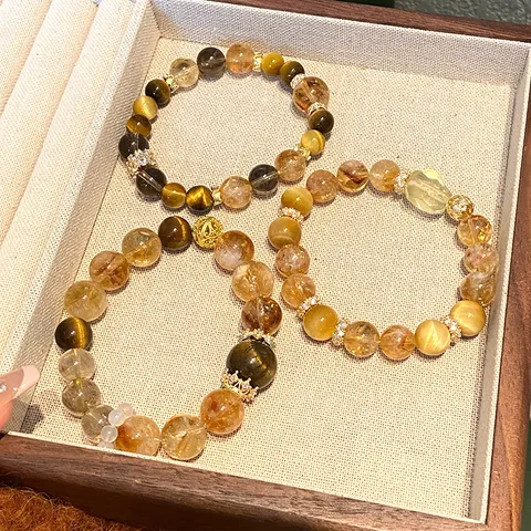 Natural Crystal Bracelet For Women Fashion Multi Treasure Citrine Smoky Quartz Tiger's Eye Beaded Bracelet Handmade Light Luxury Jewelry Gift
