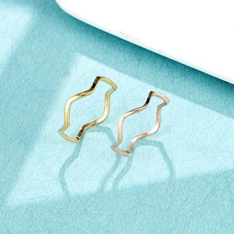 Minimalist Wave Plain Ring Titanium Steel 14K Gold Rose Gold Plated Geometric Irregular Line Finger Ring ins Style Jewelry Accessory For Women
