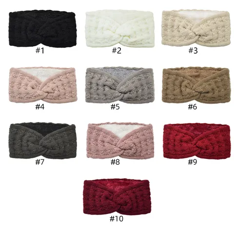 Women Winter Warm Knit Headband Fleece Lined Cross Knot Cable Ear Warmer Thick Crocheted Outdoor Sports Hair Band Turbans