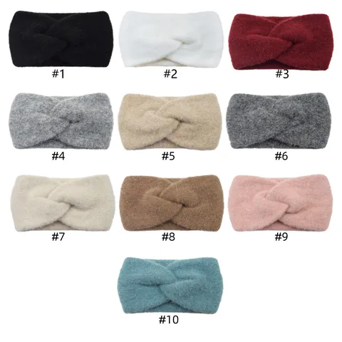 Bandeau Large Tricoté Chic pour Femmes Style Occidental Croisé Couleur Unie Polyester Chaud Cache-Oreilles Bandeau