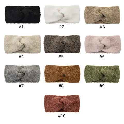 Women Knitted Cross Twist Headband Solid Color Wide Headwrap Winter Ear Warmer Polyester Elastic Hair Band For Wash Face Makeup Daily Accessories