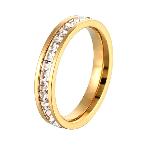 Bague Minimaliste en Acier Inoxydable avec Strass pour Femmes Or Or Rose Argent Électroplaqué Géométrique Éternité Bijoux Cadeau