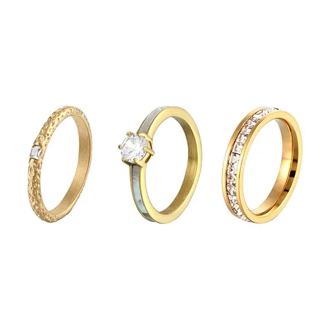 Bague Minimaliste en Acier Inoxydable avec Strass pour Femmes Or Or Rose Argent Électroplaqué Géométrique Éternité Bijoux Cadeau