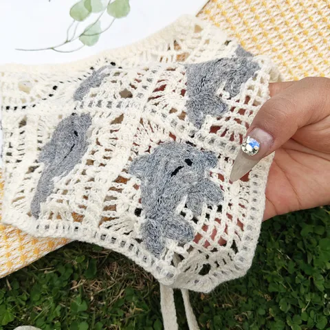 Dolce Pastorale Uncinetto Maglia Traforata Triangolo Sciarpa Capo Carino Delfino Jacquard Fascia Capelli Stringato Mesh Bandana Copricapo Accessori Capelli Donna