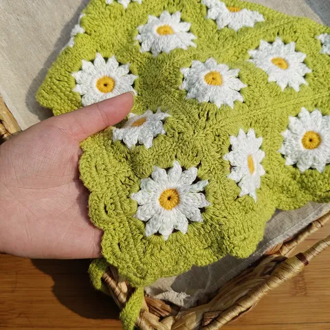 Pastoral Polyester Knit Daisy Headband Hollow Out Woven Hair Band Floral Head Wrap Bandana For Women