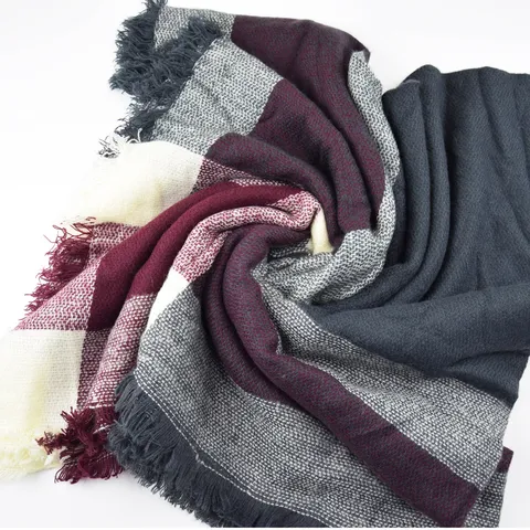 Vintage Britischer Karierter Quadratischer Schal Für Damen Klassischer Acryl Karo Shawl Quaste Fransen Warmer Halsschal Winter Wickel Zubehör
