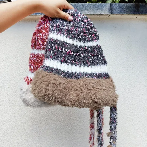 Women Men Winter Warm Knit Beanie Plush Cuff Ear Protection Trapper Hat With Long Tassel Braids Colorful Crochet Cap
