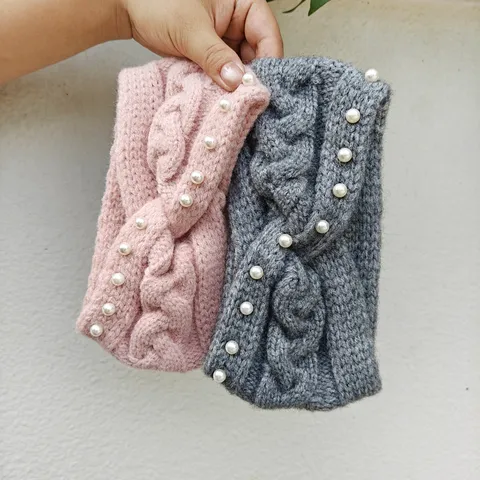 Diadema Ancha de Poliéster de Punto de Torsadas Con Adorno de Perla Artificial Invierno Cálido Suave Cintas para la Cabeza para Mujeres Accesorios de Tocados Diarios