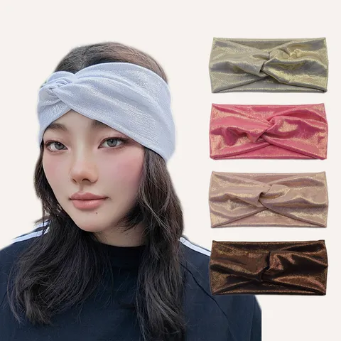 Damen Elastisch Breit Polyester Metallic Glänzend Kreuz Twist Stirnband Einfarbig Sport Workout Make-up Yoga Kopfband Haarband Haaraccessoires