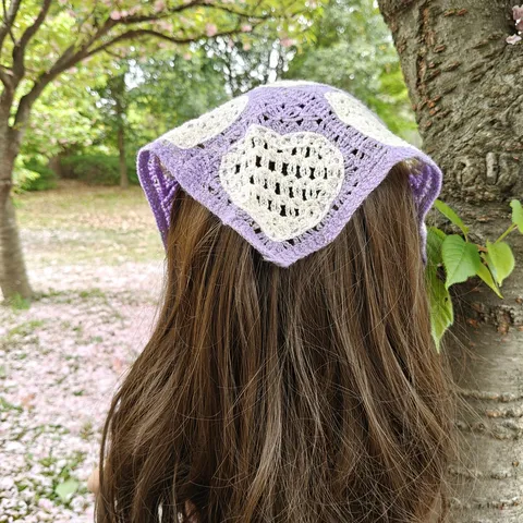 French Pastoral Crochet Heart Hollow Out Triangle Hair Bandana Sweet Bohemian Knit Headband Outdoor Scarf Hair Accessories For Women