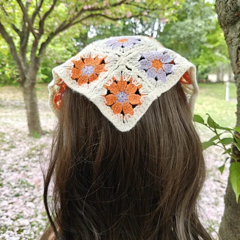 Diadema Triangular de Punto de Ganchillo Vintage Estilo Pastoral Francés Pañuelo de Pelo Floral Calado para Mujer Bohemio