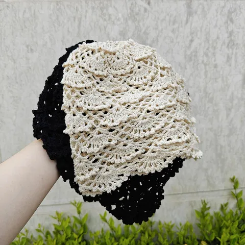 Bonnet Tricoté Vintage Français Style Mori Girl Pastoral Bonnet Ajouré Souple Couvre Chef Respirant Décontracté