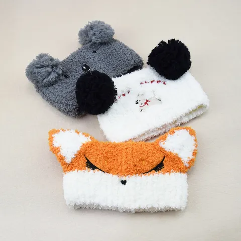 Cute Cartoon Animal Embroidered Wide Headband Soft Coral Fleece Wash Face Hair Band Plush Warm Ear Winter Earwarmers Headwrap