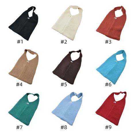 Bolso Tote de Hilo de Punto de Color Sólido Estilo Coreano para Mujer Otoño Invierno Gran Capacidad Bolso de Hombro